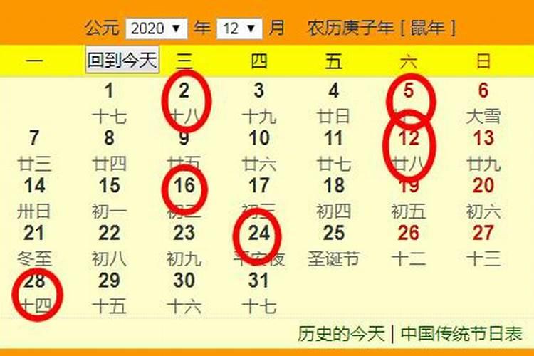 2020年十二月份结婚吉日查询表