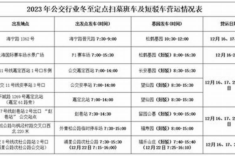 2023上海冬至祭扫班车