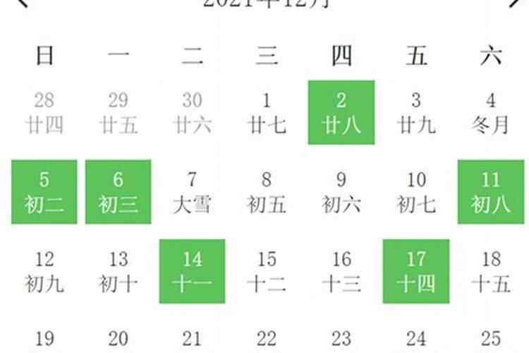 2021年12月安床吉日一览表